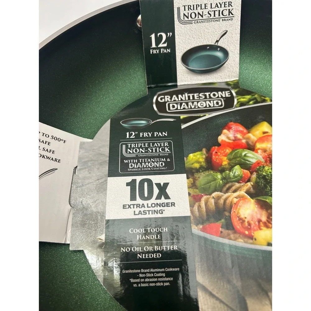 Granitestone Diamond 12 In Fry Pan Nonstick Titanium Emerald Green Skillet NEW